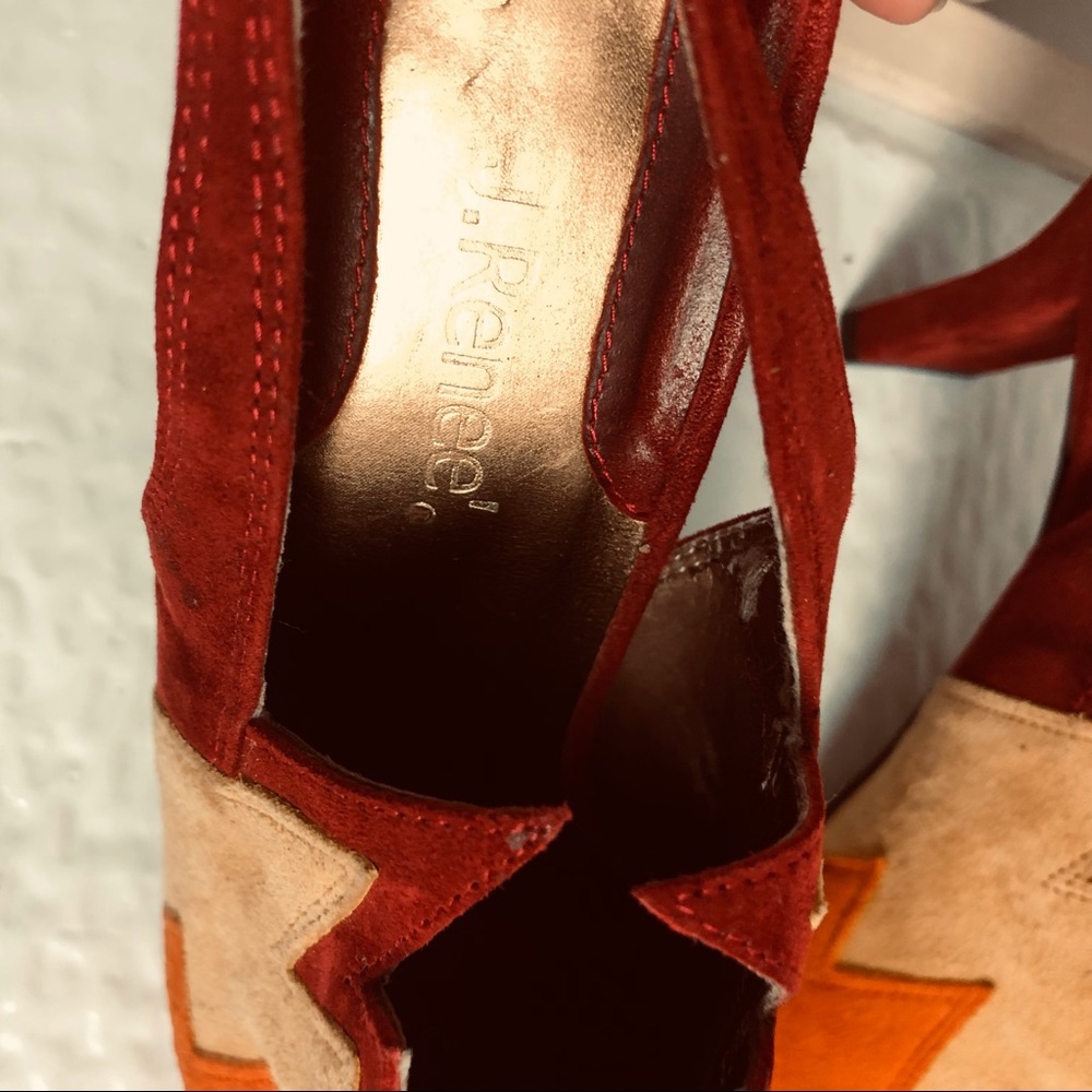 SOLD. Vintage 80s Fire Hot Suede Sling Back Heels Size 7 J. Renee 🔥 Square Toe - Picture 10 of 11